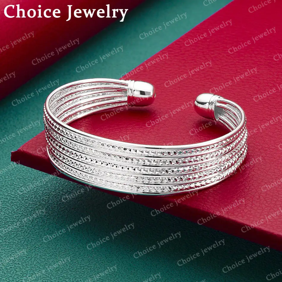 925 Sterling Silver Wide Version Bangle Open Bracelet For Women Men Fashion Jewelry Classic Party Accessories Birthday Gifts