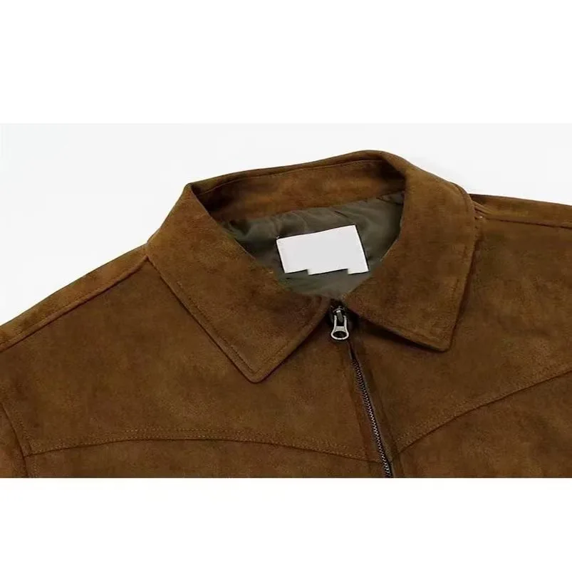 Mens Autumn Winter Retro High Street Suede Short Coat Loose Stylish Motorcycle Lapel Flight Casual Jacket