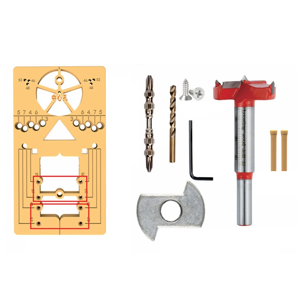 Woodworking Hinge Hole Puncher,Hinge Jig Hole Drill Guide Bit Wood Cutter Carpenter Woodworking Hole Opener Template B