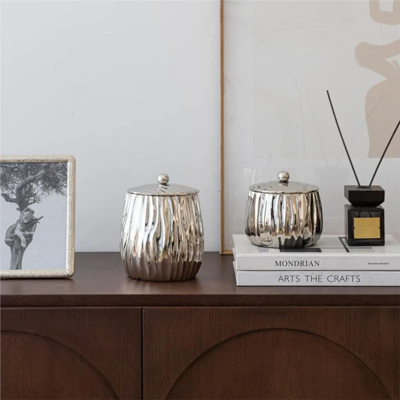 Indian light luxury wavy aluminum storage tank, home storage ornament, creative desktop decoration with lid storage box