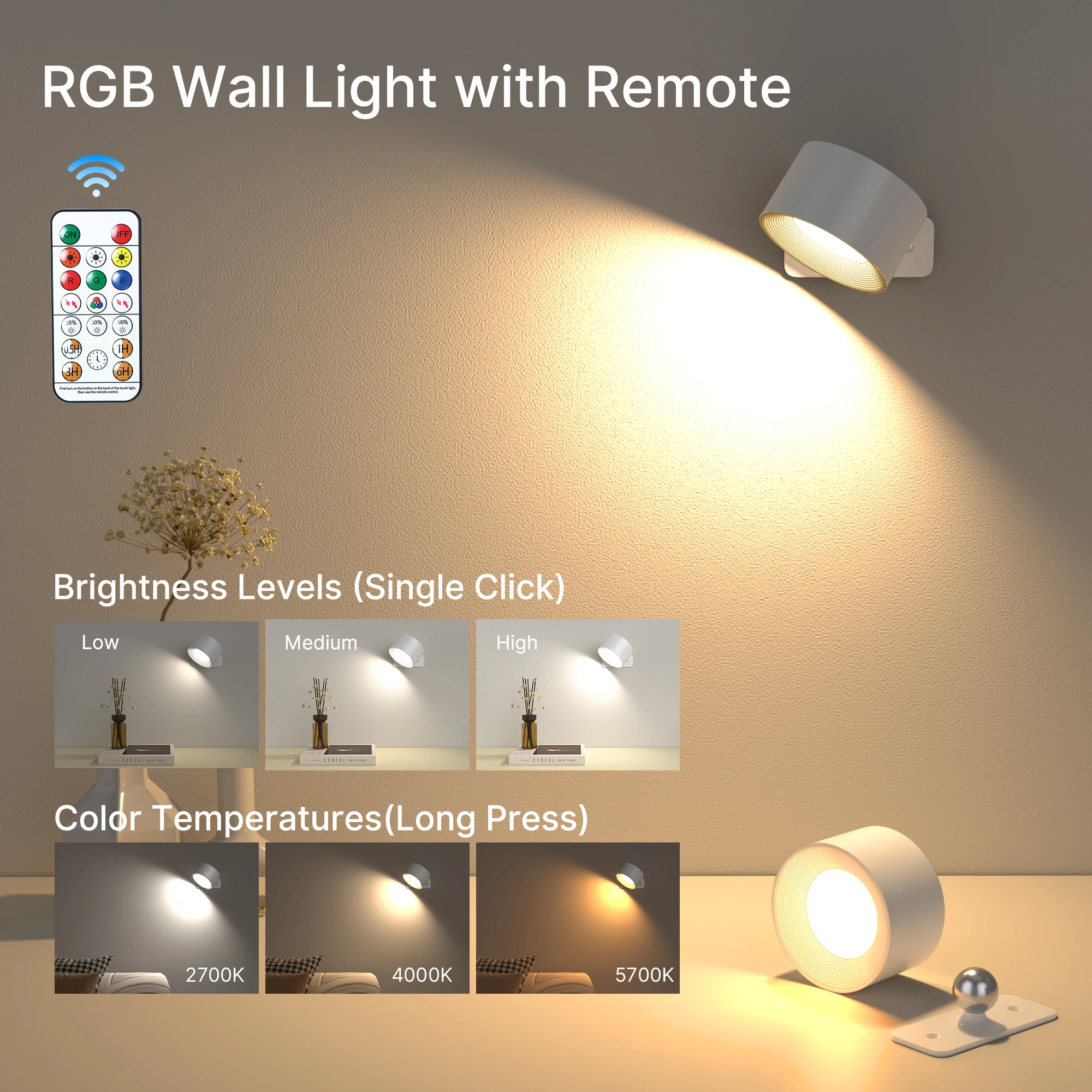 Magnetic Cabinet Lights, Battery Operated 360° RotatableTouch Control Wall Lamps, Reading Lights For Bedroom Dorm RoomBedside