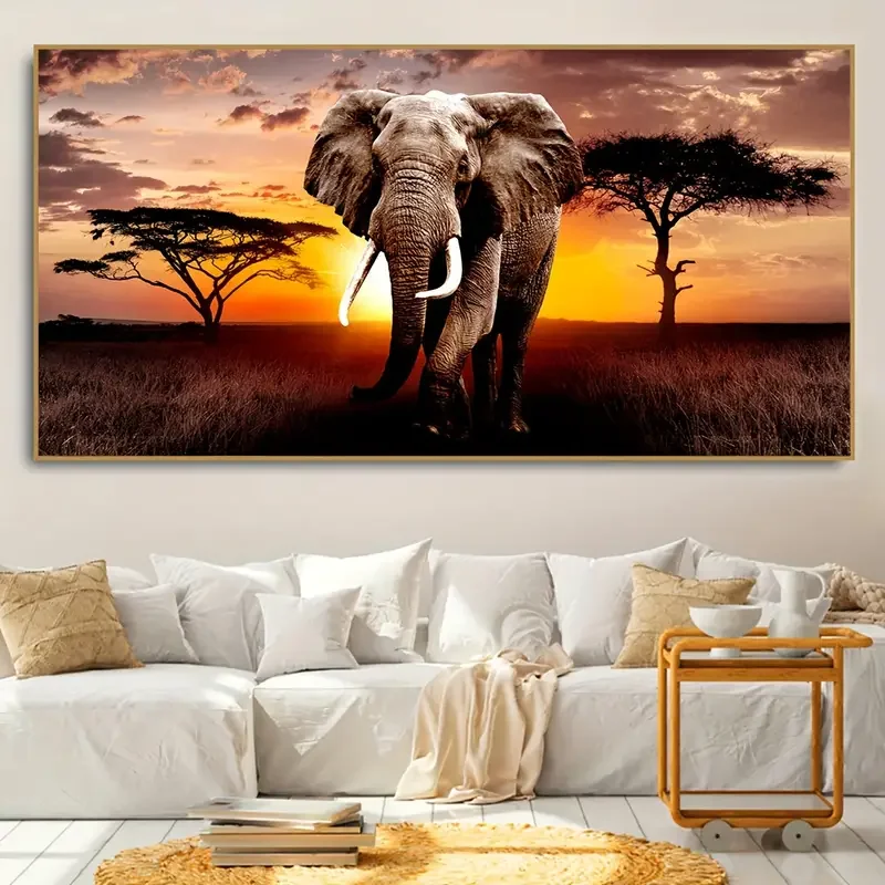 1pc Unframed Canvas Poster, Modern Art, Animal Elephant, Ideal Gift For Bedroom Living Room Corridor, Wall Art, Wall Decor, Wint