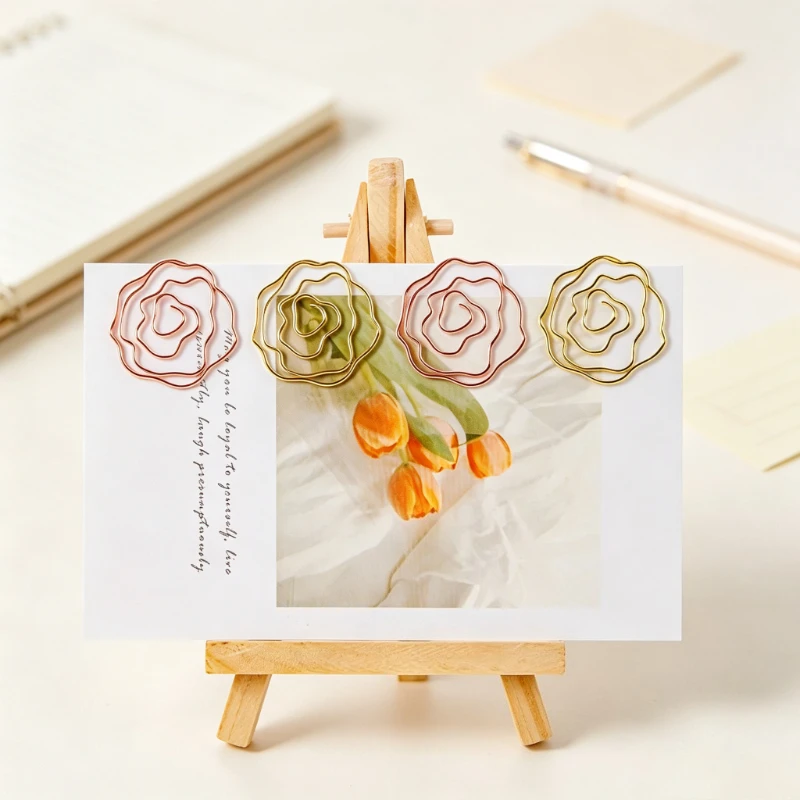 50pcs Golden and Rose Golden Flower Paper Clips Elegant Floral Clips for Office School Organization and Scrapbooking Projects