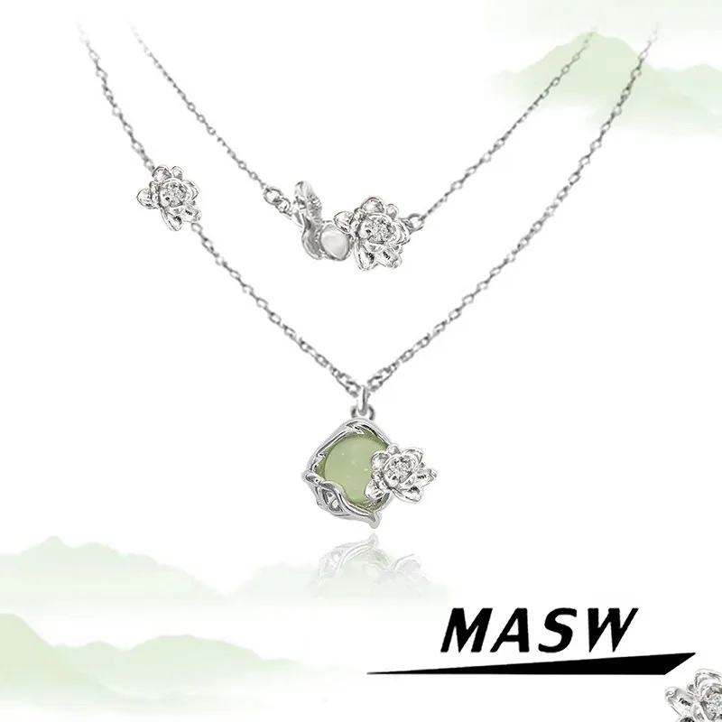 

MASW оригинальный дизайн, индивидуальные двухслойные цветочные ожерелья для женщин, подарки на вечеринку, современные ювелирные изделия, хит продаж, аксессуары