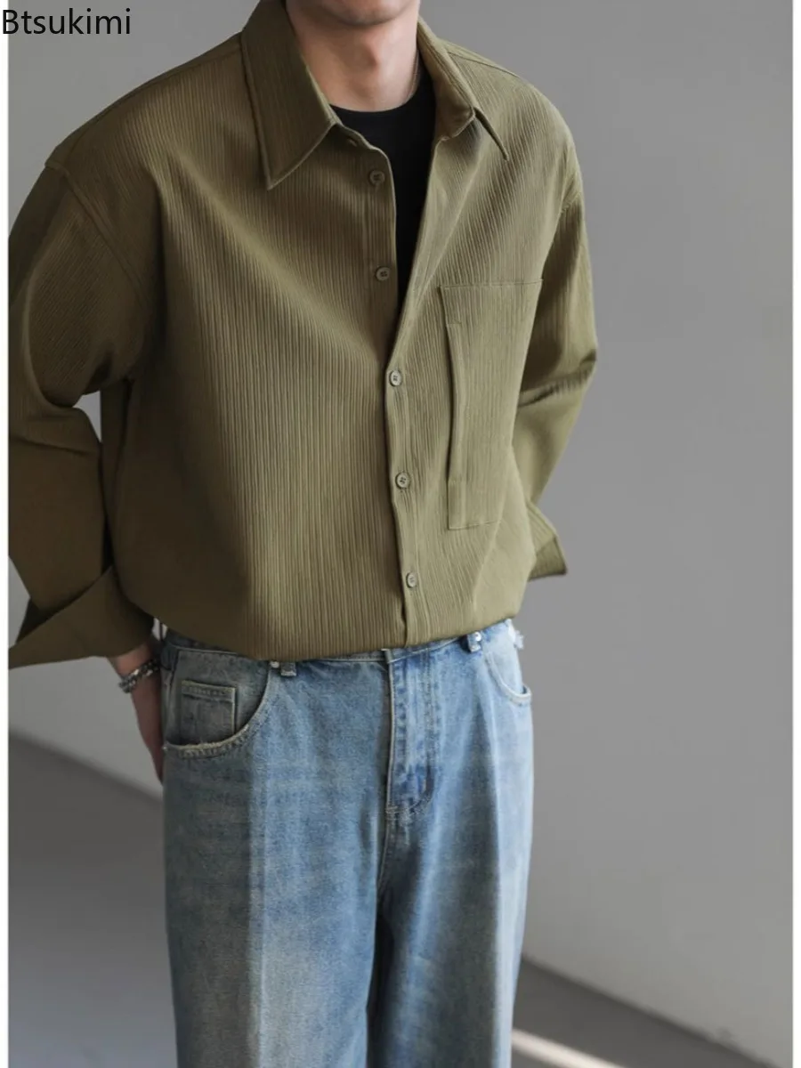 Men's Spring Autumn Fashion Long Sleeve Loose Shirt Single-breasted Shirts Male Solid Color Casual No Ironing Blouses for Men