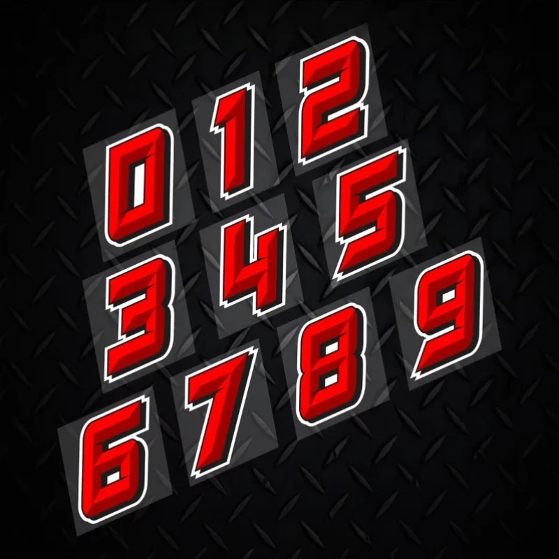 Red Racing Number Stickers 2PCS 0-9 Waterproof Vinyl Decals Motorcycle Helmet Racing Car Scooter Bike Decor Set 1 Pair