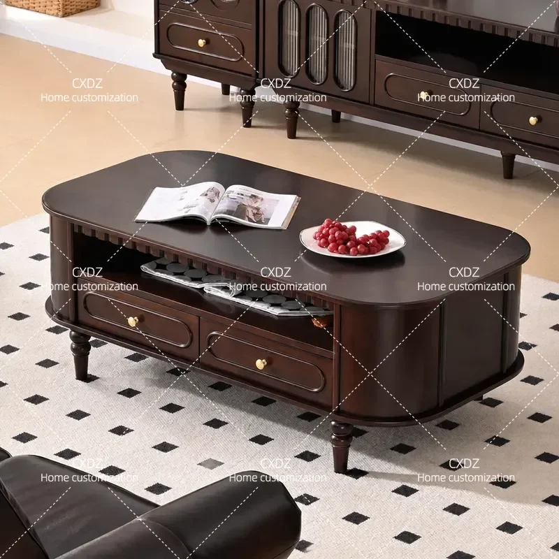 French coffee table living room all solid wood light luxury small apartment TV cabinet combination American living room