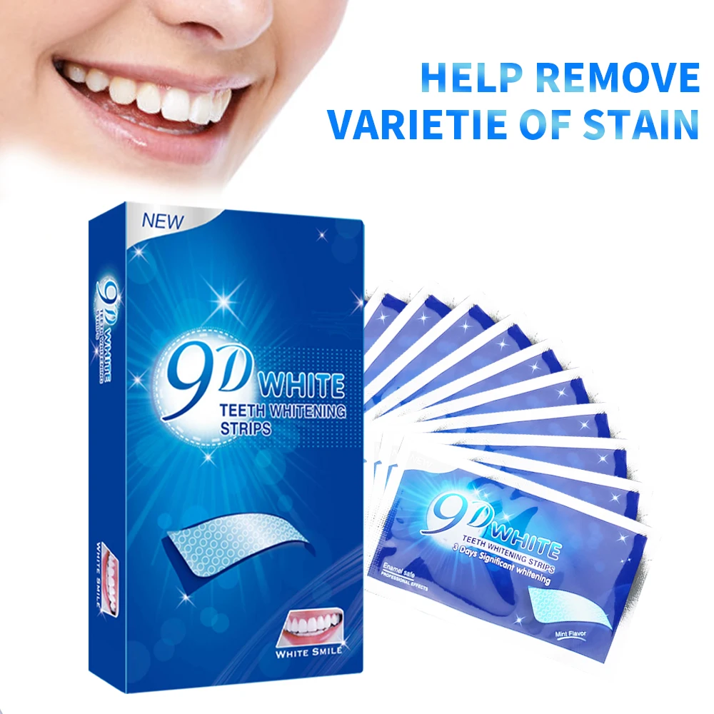 Tira blanqueadora de dientes sin peróxido blanco 9D, tira blanqueadora blanca 5D para eliminar manchas, tira blanqueadora Dental, blanqueamiento Dental para el hogar