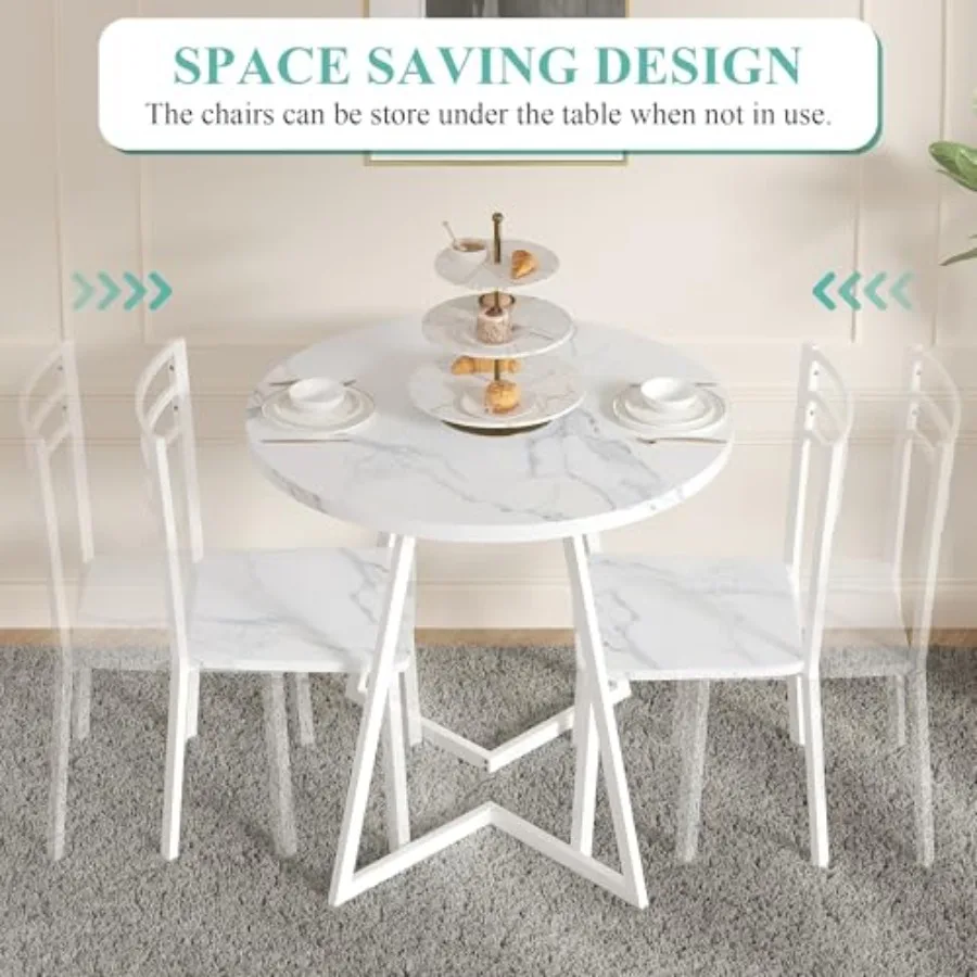 VECELO Round Dining Room Table with Wood Grain Tabletop and Steel Frame for Kitchen Living Room Office Conference 2 to 4 Person