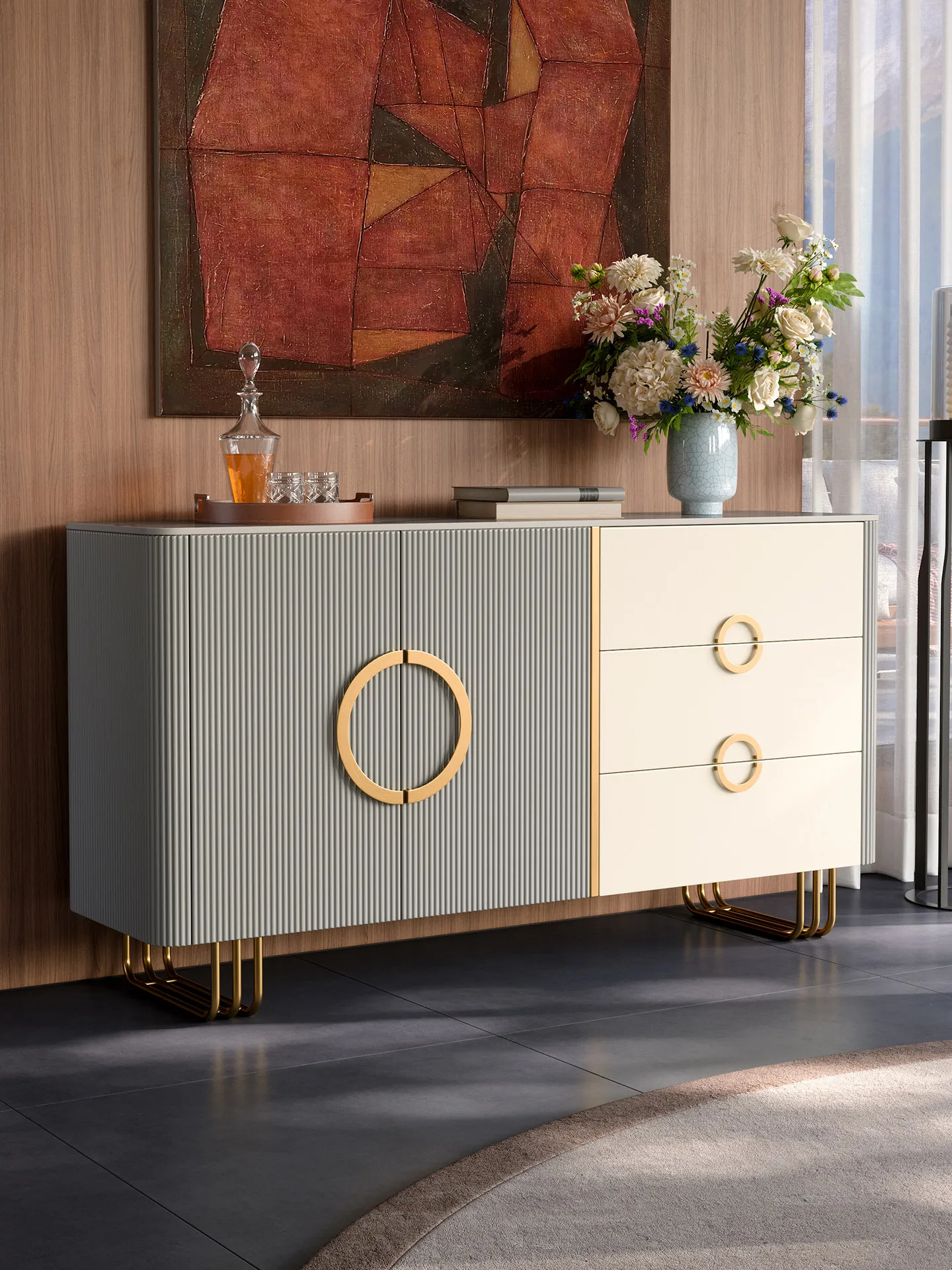 HYS modern simple home living room dining side cabinet rock slab light luxury secret cabinet locker dining room wall storage