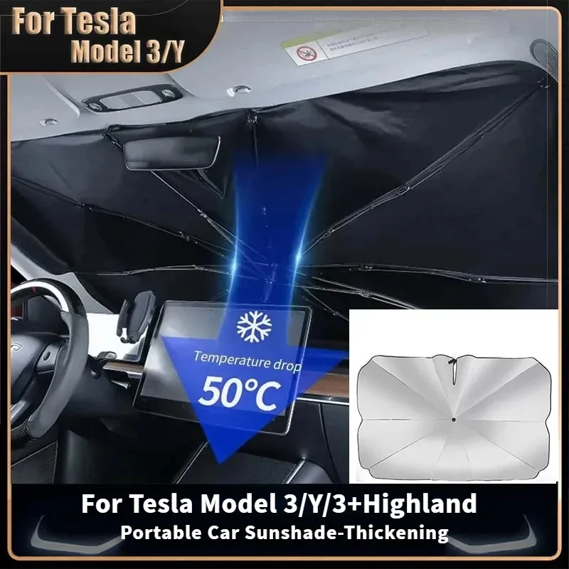 Tesla modeli 3 + yayla araba güneşliği şemsiye için ön cam Anti UV güneş cam koruyucu Model 3/Y 2024 aksesuarları