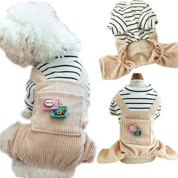 Pet Clothes Pajamas Overalls For Small Dogs Chiwawa Yorkie Strips Coat Corduroy Pants Jumpsuit For Cats Puppy Bodysuit Onesie XS