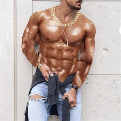 New Muscle Tattoo Mens Compression T-shirts Long Sleeve Wolf Dragon Sportswear Rashguard Fitness Gym Tops Tees Streetwear
