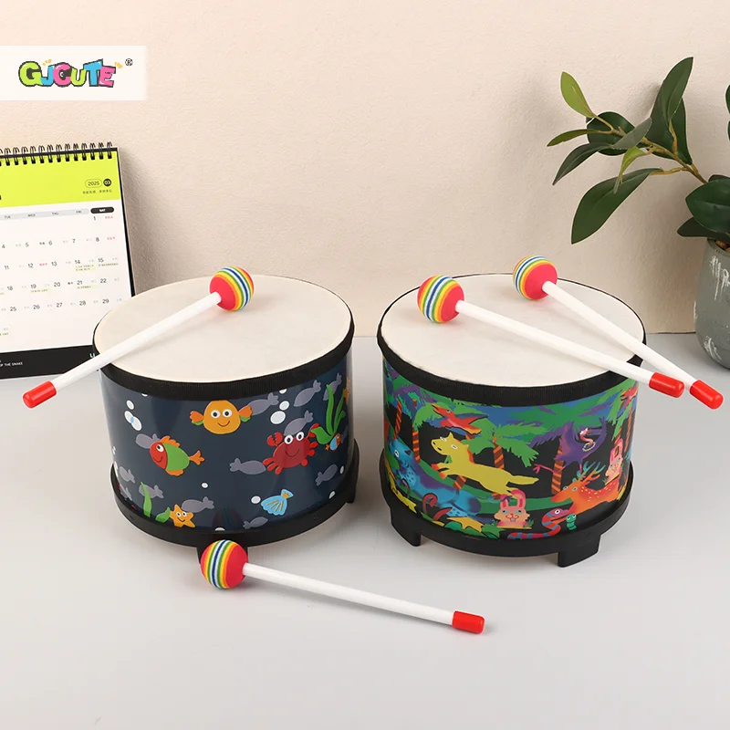 8 Inch Floor Drum With 2 Drums Mallets Preschool Toys Beat Instrument Ground Drum Percussion Kids Gift Musical Instrument