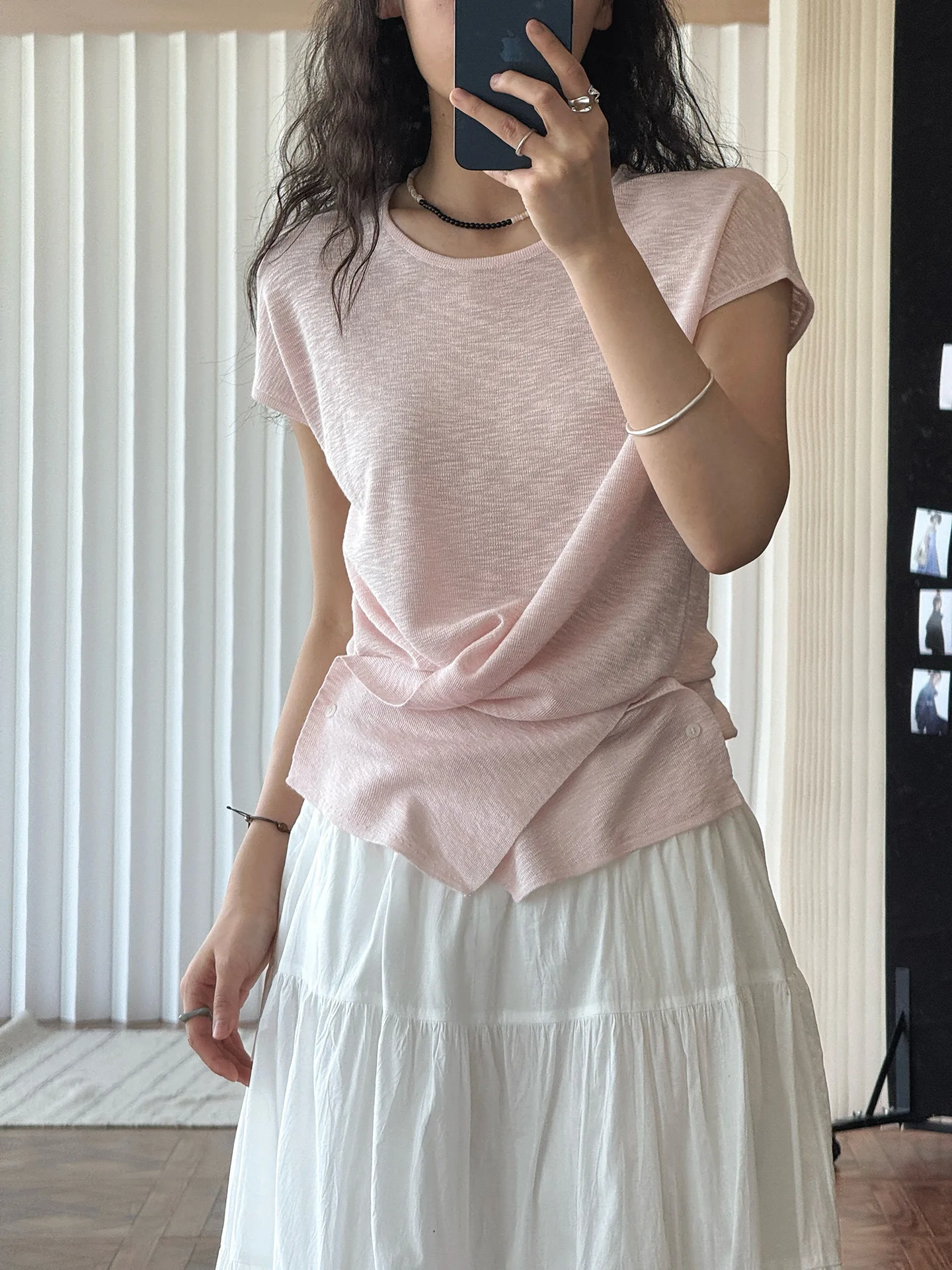 T-shirt slim fit a maniche corte girocollo tinta unita casual da donna primaverile ed estiva