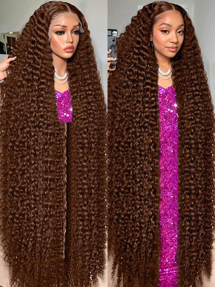 

Chocolate Brown Deep Wave 13x4 13x6 Hd Lace Frontal Wig Brazilian Colored Curly Human Hair Wigs For Women Preplucked 30 40 Inch