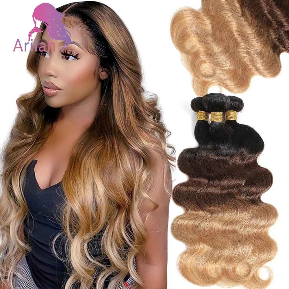 12A 등급 1B/4/27 옴브레 블론드 바디 웨이브 인모 헤어 번들 100g/개 더블 웨프트 헤어 익스텐션 풀 엔드 브라질리언 버진 헤어