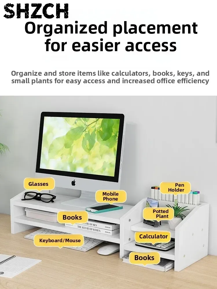 Desktop Cuter Monitor Stand Riser Base Office Supplies Storage Box Organizer Wooden Rectangular Simple