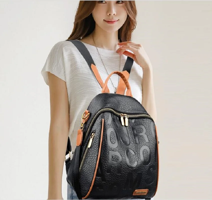 Luxury New Fashion Letter Designer High Quality Leather Travel Backpacks Women's Large Capacity Shoulder Bags School Bag Totes