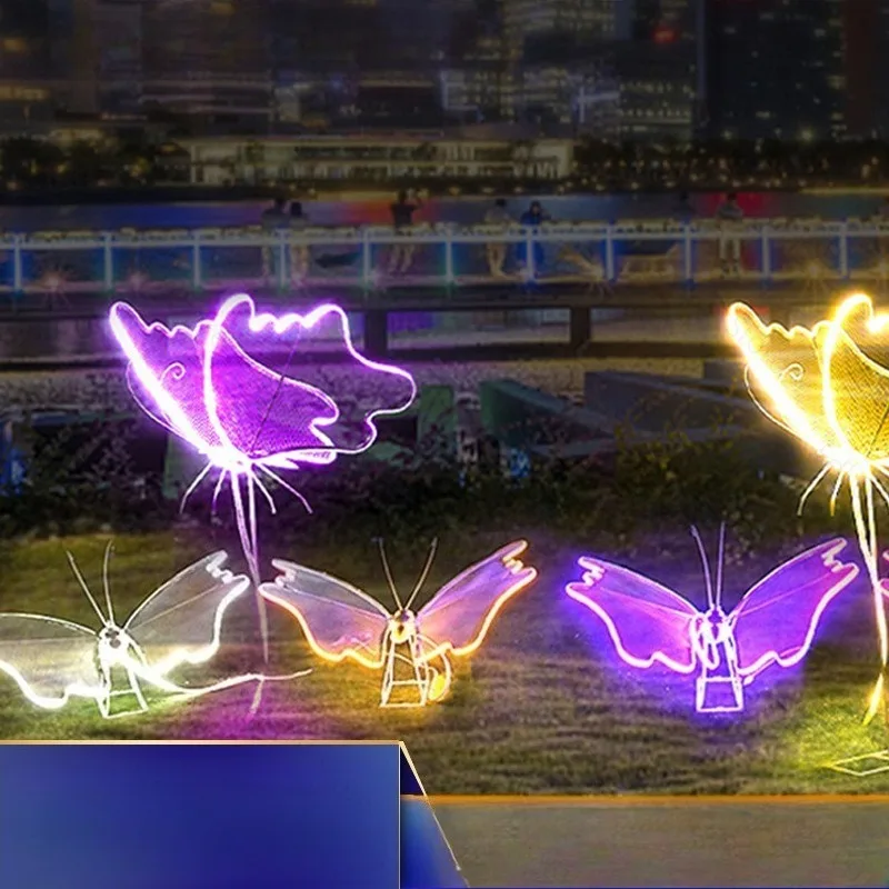 Dynamic Neon Glowing Butterfly Stake Light Outdoor Lawn Garden Park Square Landscape Lamp