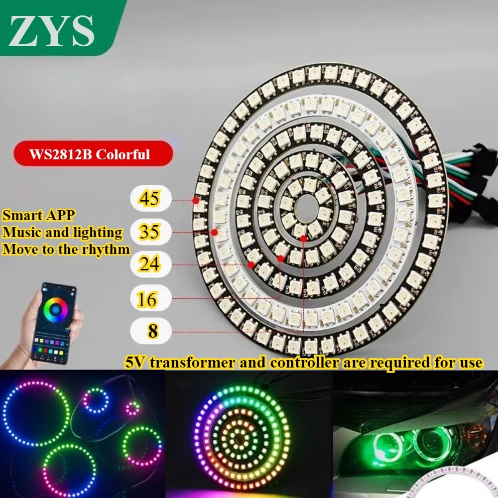 

WS2812B LED Pixel Individually Addressable Ring 8/16/24/35/45/128Leds WS2812 Built-in IC Full Color Circle Led Module Light DC5V