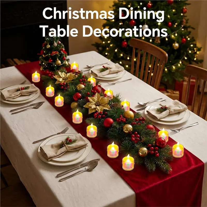 Flameless LED Crystal Tea Lights 24 Pack Battery Powered Fake Candles For Weddings, Dates, Dinners Tealights