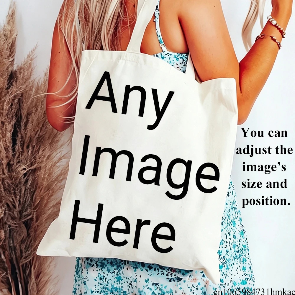 Custom Photo Logo Canvas Tote Bags Personalized Name Bride Gift Both Sides Print Reusable Shopping Travel Handbag for Women