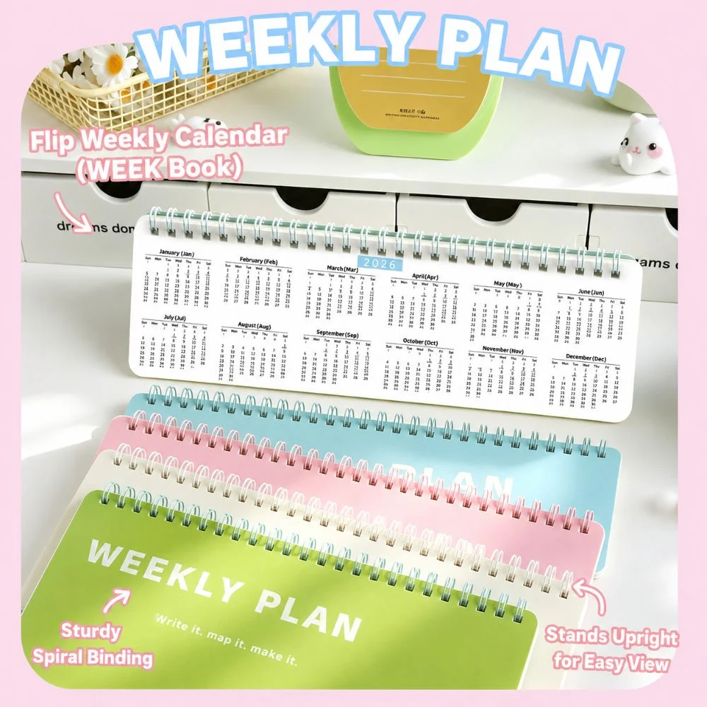 Minimalist Flip Top Coiled Weekly Planner Notebook Portable Handwriting Daily Habit Tracker To-do List Notepad School Office