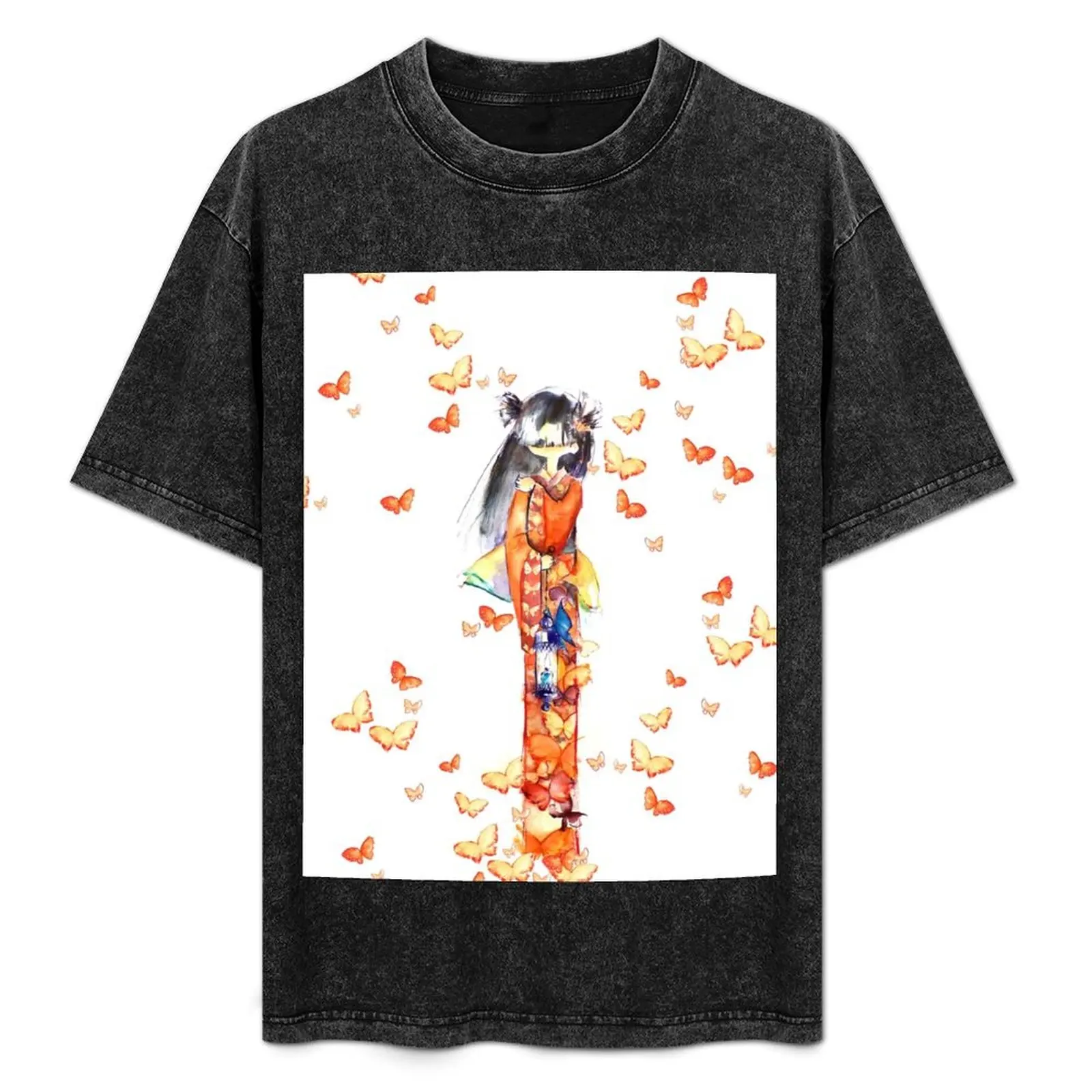 

Japanese with orange butterflies T-Shirt plus sizes graphic shirts for a boy mens t shirts pack