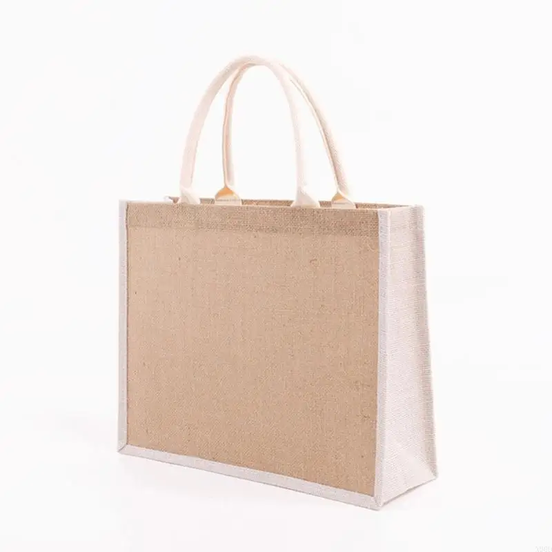 X90D Personalised Burlap Tote Natural Jute Tote Bags with Handle & Laminated Interior