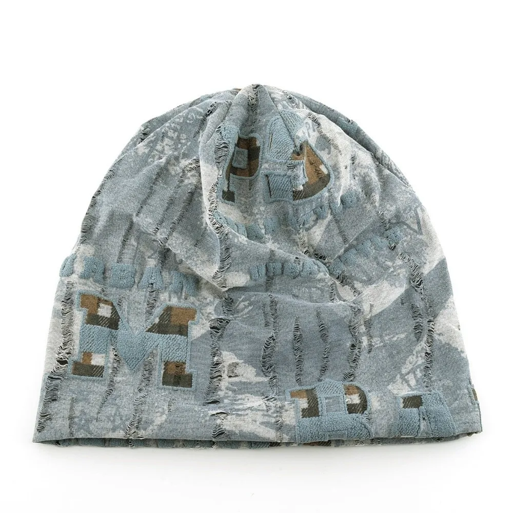 Unisex Warme Distressed Cracked Mütze Atmungsaktive Weiche Wintermütze Dünne Leichte Mütze mit Buchstabendruck für Outdoor – Detail 9