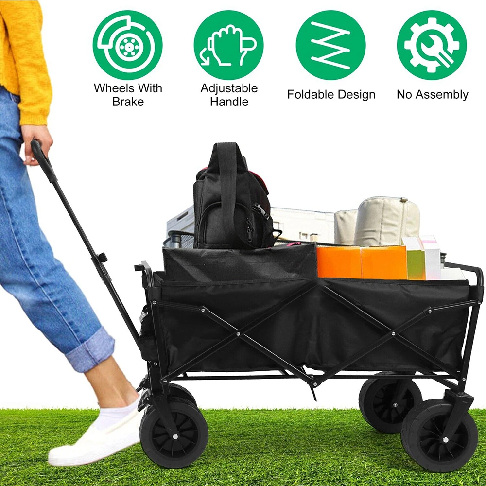 Inklapbare Opvouwbare Utility Wagon Strandkar Grote Capaciteit Wielwagen Outdoor Hand Duw Trolley Draagbare Tuin Camping Kar