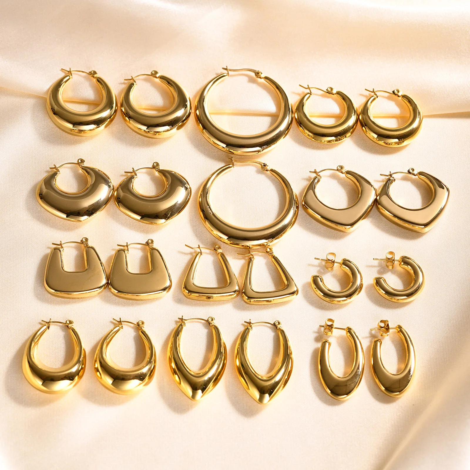 Chunky Hoop Earring For Women, Stainless Steel Golden Color Huggie Hoops Party Jewelry