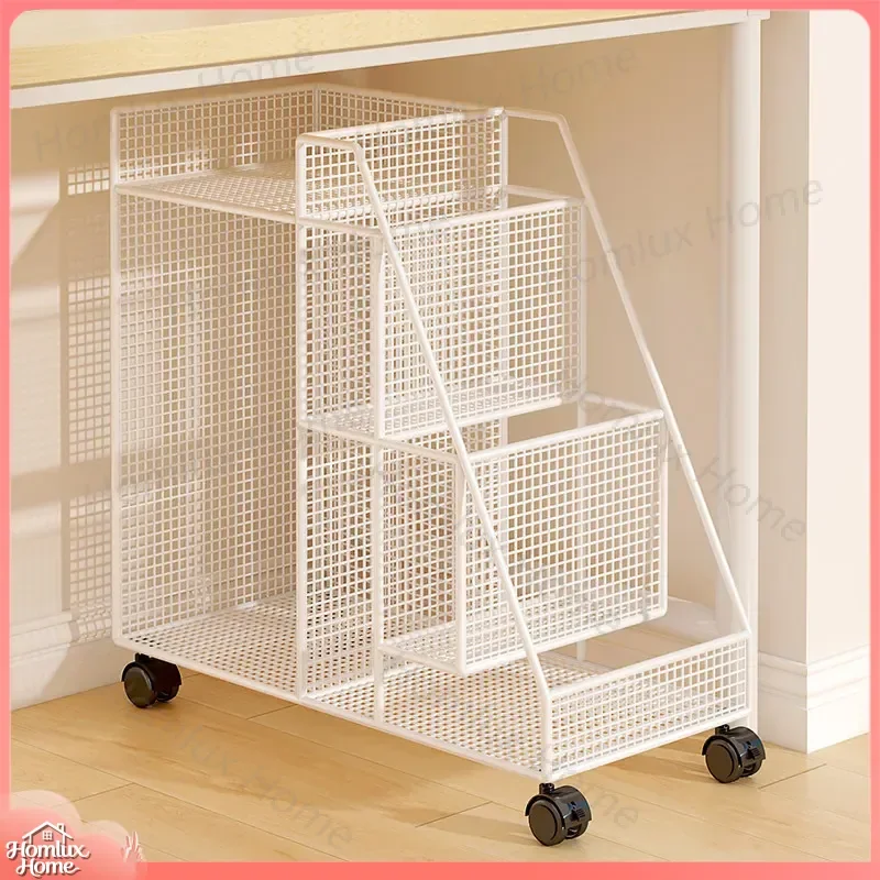 Children's Bookshelf for Kids Room Home Office Book Storage Rack Toy Organizer Mobile Snack Cart Bookcase with Wheels