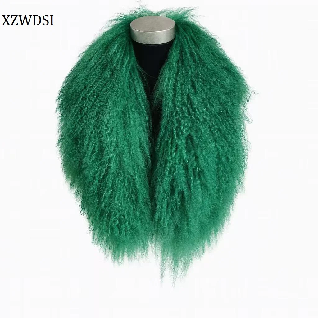 Women Winter Real Mongolia Lamb Fur Collar Scarf Fashion Warm Thick Genuine Tibet Fur Accessory