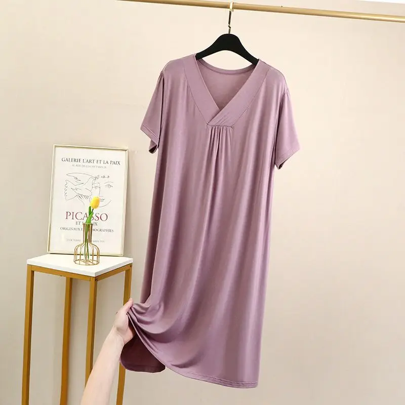 Fashion V-Neck Spliced Loose Solid Color Short Sleeve Dress Women's Clothing 2025 Summer New Oversized Commuter Midi Dresses
