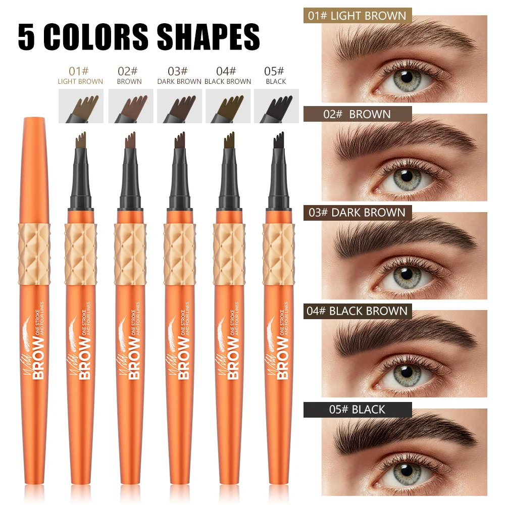 4-Tip Microblading Liquid Eyebrow Pen, Waterproof & Smudge-Proof, Natural Long Lasting Eyebrow Makeup, 6 Colors for Beginners