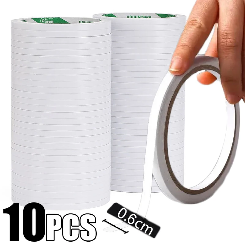 10 Rolls Double-sided Tape Ultra-thin Strong Adhesive Plaster White Glue Self-adhesive Tapes for Home Office School Stationary