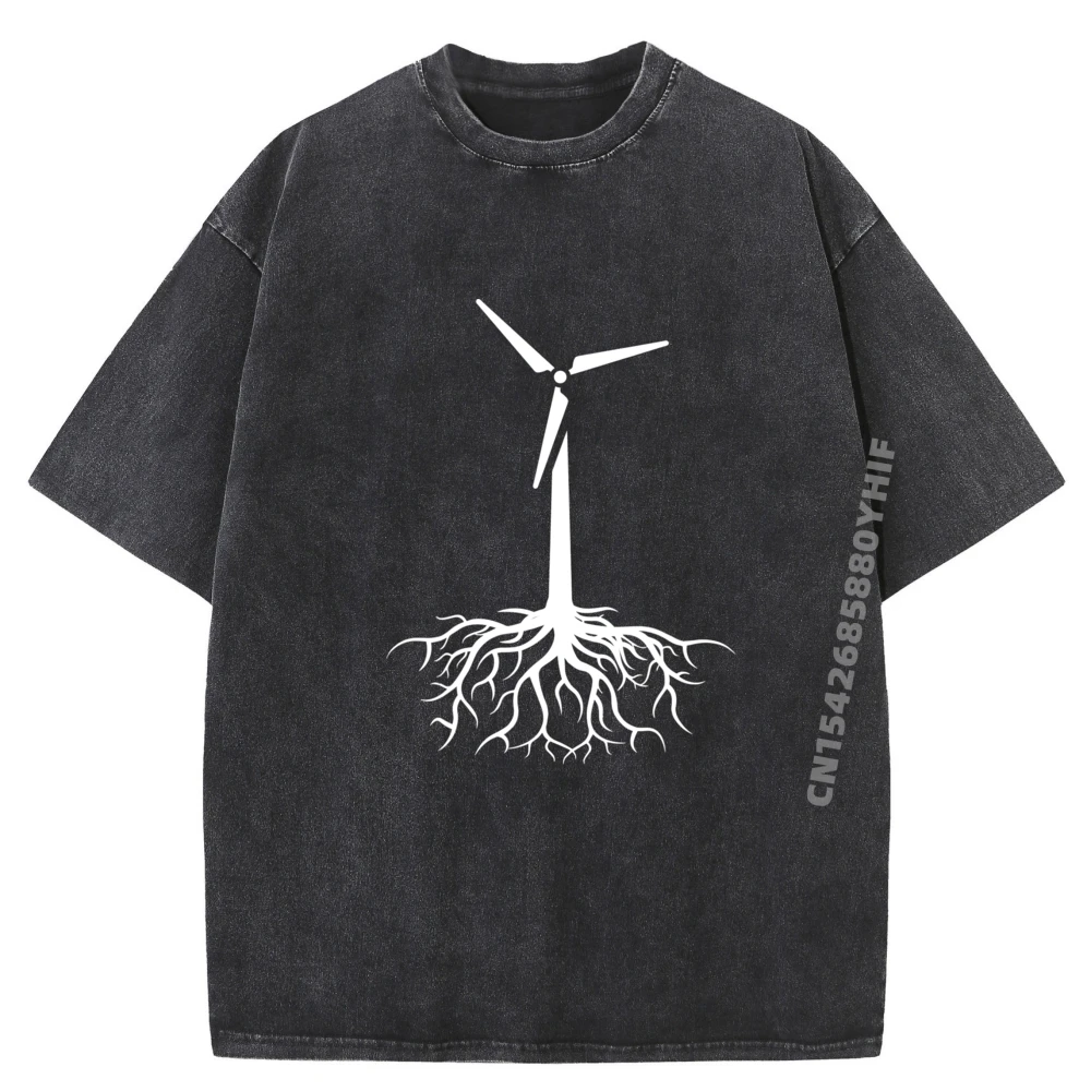 

Wind Power Ecology Green Power Bio Co2 Windmill Idea Графические рубашки Мужская одежда Свободная стираная футболка для мужчин