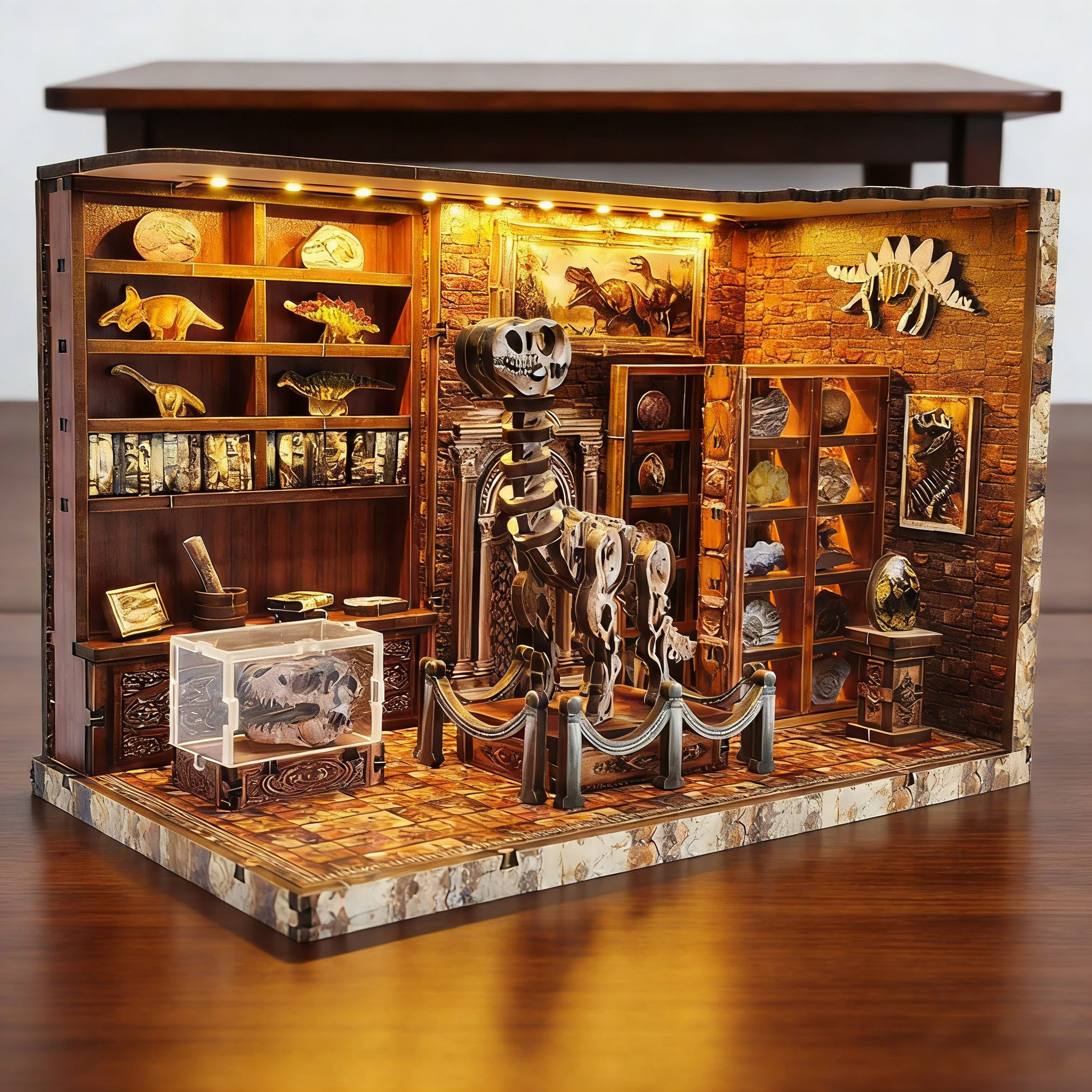 DIY Dinosaur Research Institute - Hand-Assembled Wooden Bookend Model, Miniature House  Creative Gift for Home Decor Collection