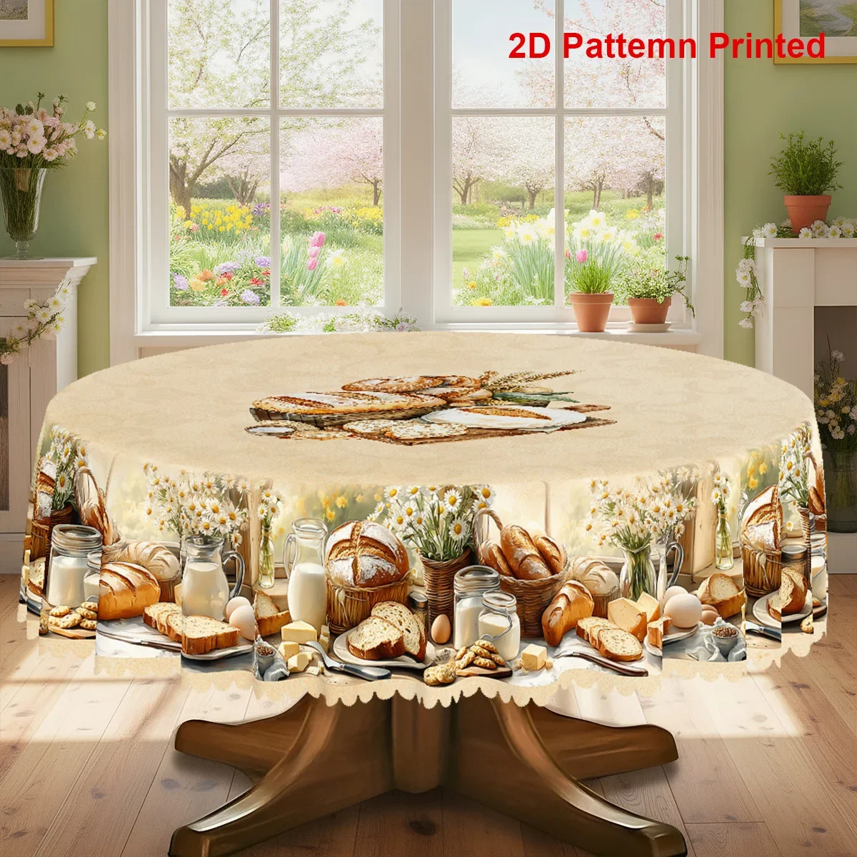 1 piece, food-themed party tablecloth, summer and spring vintage bread, milk, daisy flower print design, yzb