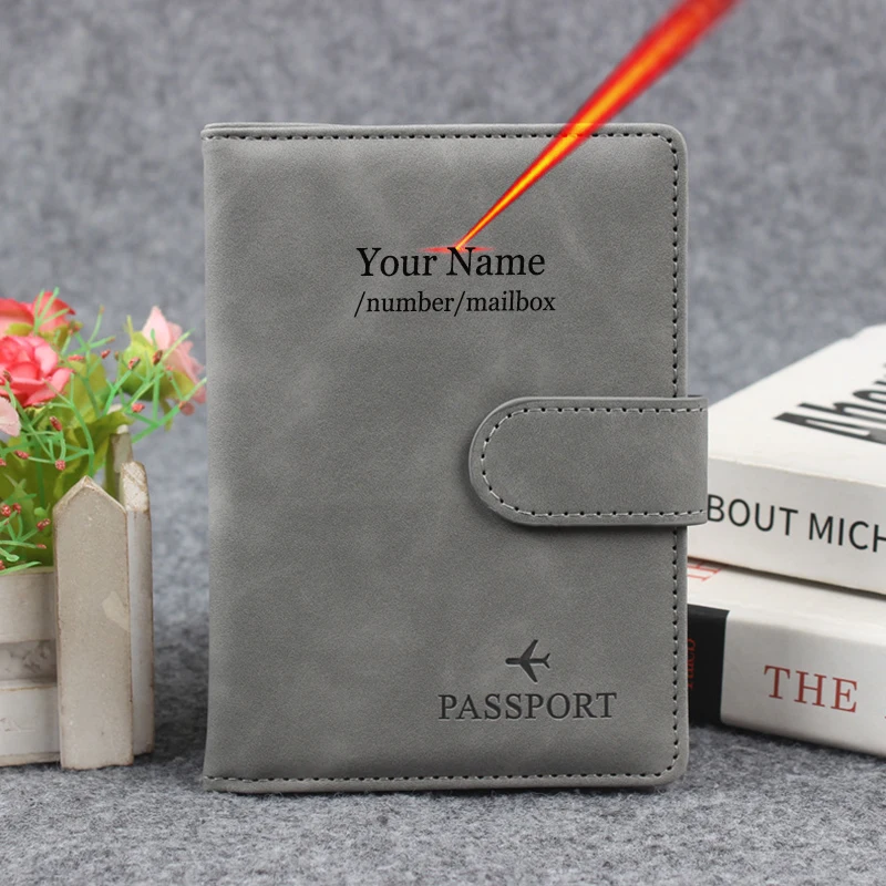 Magnetic Button Passport Cover Customize Name On Cover Rfid Travel Wallet Men Women Case for Passports Passport Wallet Bag