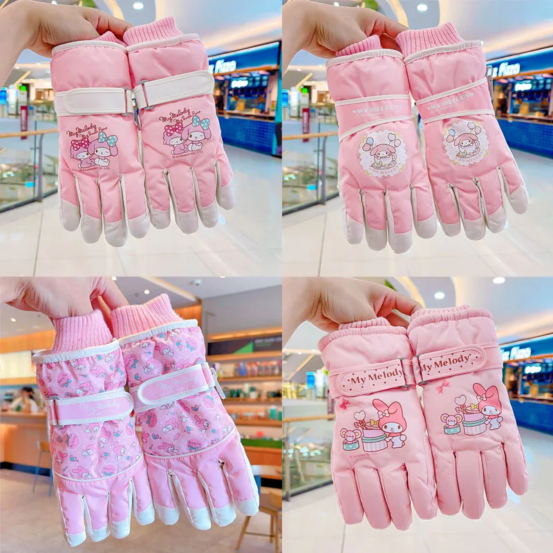 

Зимние детские лыжные перчатки Hellokitty для детей от 5 до 12 лет, утолщенные для тепла, водонепроницаемые, для улицы, для девочек, Рождественский подарок