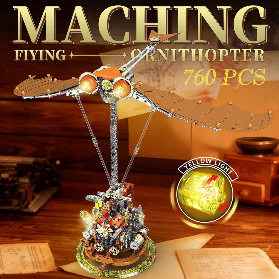 The Great Kite Da Vinci Inventions Flying Machine Model Building Blocks Steampunk Mechanical Ornithopter Bricks Toys Kids Gifts