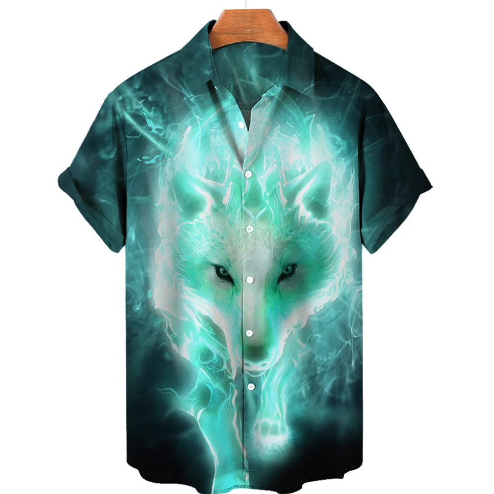 2022 Trendy Cool Shirt Men\'s Animal Wolf 3d Print Hawaiian Shirt For Men Streetwear Short Sleeve Hip Hop Top Men\'s Shirts