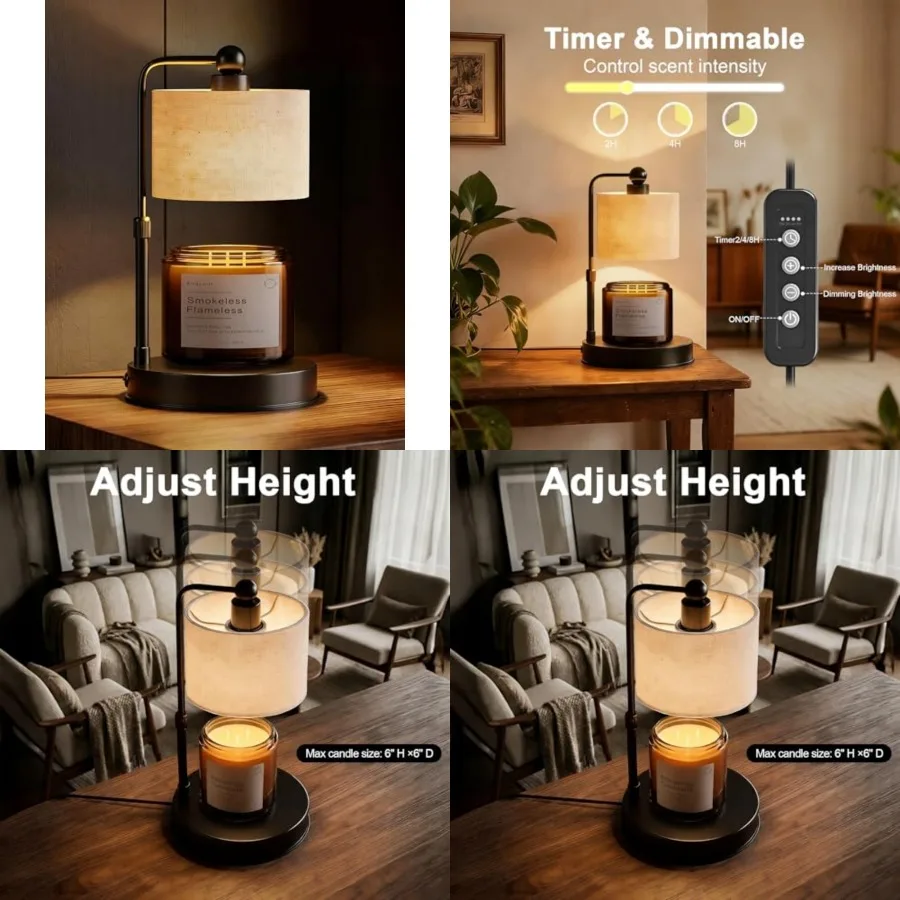 

Candle Warmer lamp for 3 Wick Candles, Large Candle Warmer Lamp with Timer, Dimmable, Adjustable Height, Modern Farmhouse Linen