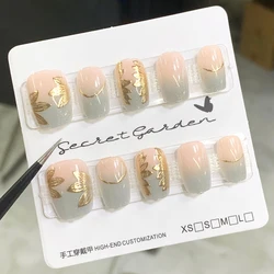 10Pcs Contrast Color Patchwork French Style Short Press on Nails Ancient Style High-end Full Cover Detachable Nail Tips