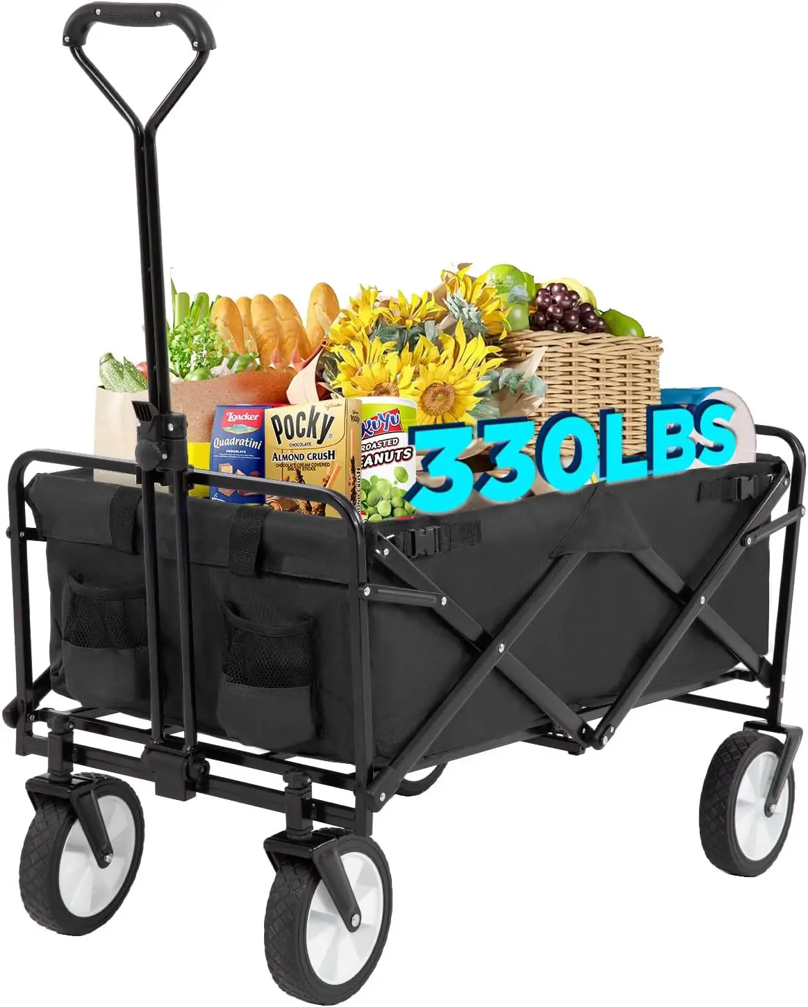 

39''L Collapsible Wagon Cart, Heavy Duty Utility Folding Wagon for Outdoor Sports, 330 LBS Weight Capacity, Camping, Garden, and
