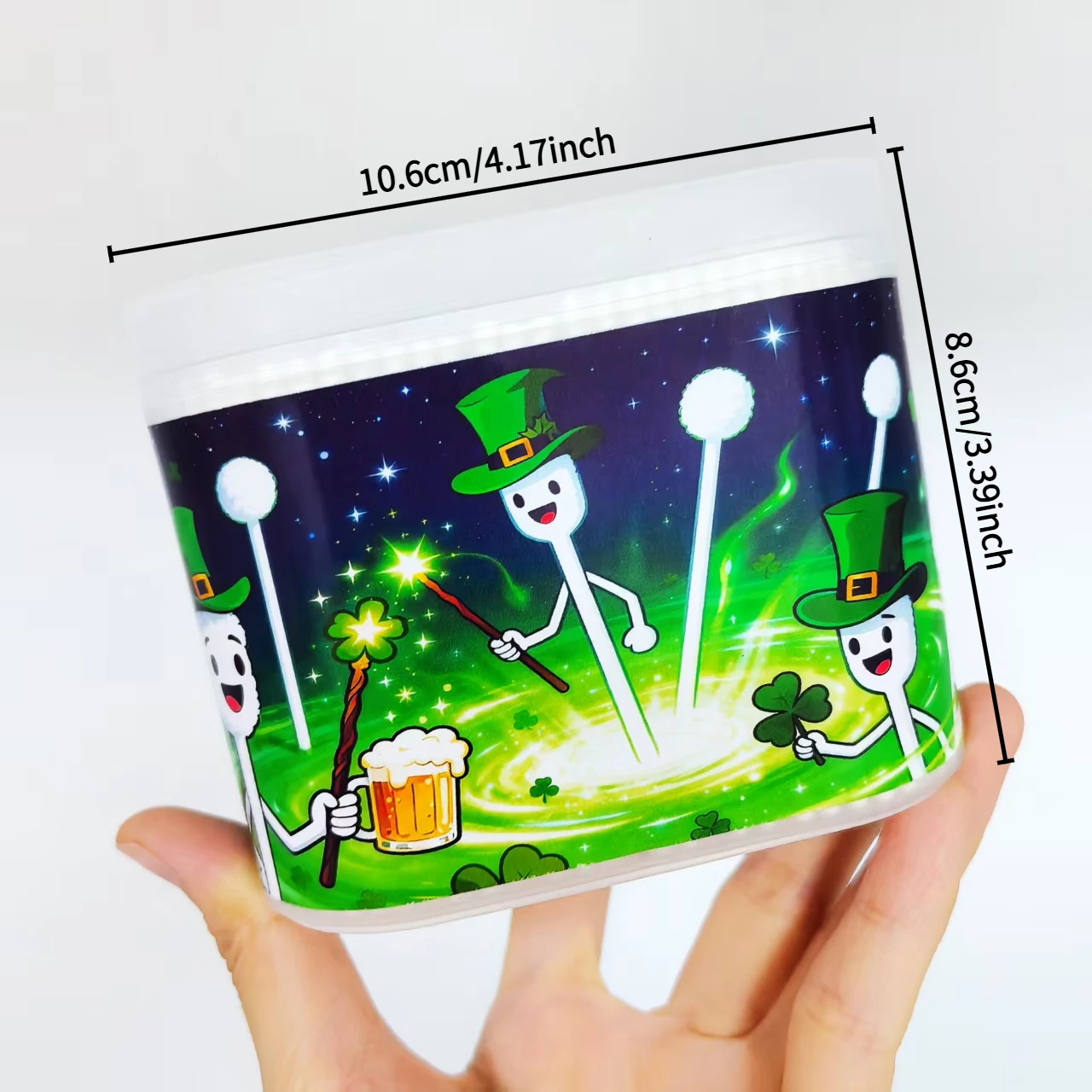 600 Uds. Hisopos de algodón con temática del Día de San Patricio, bastoncillos de algodón de doble cabeza, hisopos de algodón diarios para el hogar con palo de papel fino