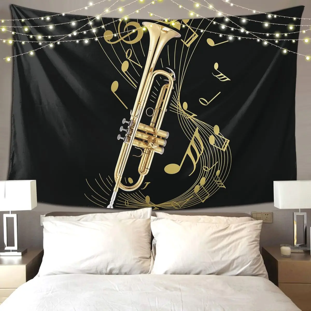 Trumpet And Music Note Art Tapestry Hippie Wall Hanging Aesthetic Home Decoration Tapestries for Living Room Bedroom Dorm Room